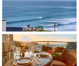 SEA & BEACH & COASTAL VIEWS from V LRG Terrace G Bay Apartments OVERLOOKS FISTRAL BEACH PENTIRE NQY MOST DESIRABLE LOCATION SLEEPS & DINES 6 has 4 BEDS 2 BATHROOMS AL FRESCO Dining SKY NETFLIX all rooms PRIVATE PARKING 2 CARS sat-sat only April-Nov